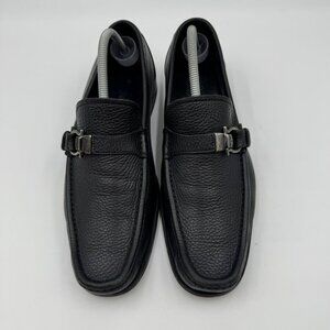 Salvatore Ferragamo Black Pebbled Leather Loafers W/Gancini Side Buckle Mens